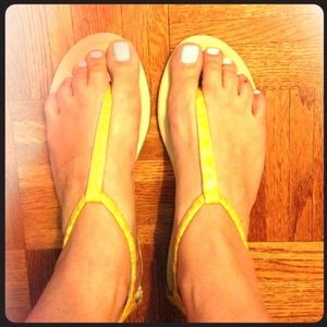 Farylrobin Yellow Croc Patent Leather Sandals; 9